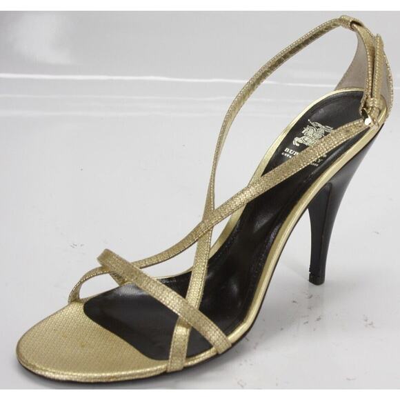 Burberry Gold Check Strappy Leather High Heel Sandals Size 39.5 New $550 - Picture 2 of 10